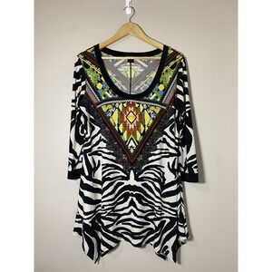 Eva Varro Asymmetrical Hem Tunic‎ Womens XL Scoop Neck Oversized Art To Wear Top